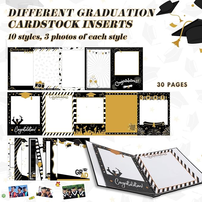 Pasimy Graduation Scrapbook Kit A4 Photo Album 60 Pages Removable DIY Memory Scrap Book Grad Picture Album with Stickers Holds 4x6 5x7 8x10 Pictures for Grad Class of 2026 Graduation Gifts(2026)