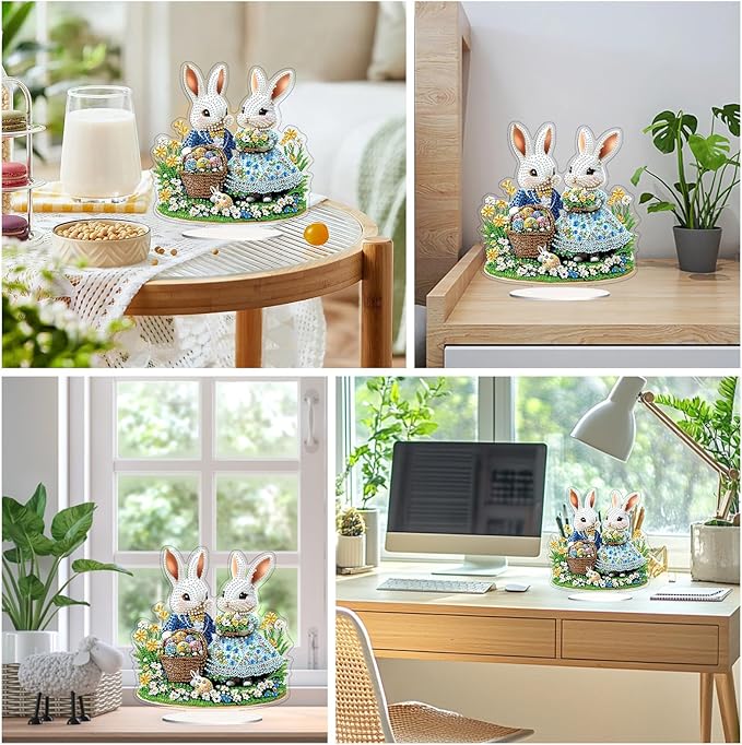 TOSTOG Rabbit Couple Tabletop Diamond Art Kits for Adult, Desktop Diamond Painting for Beginners, 5D DIY Stand Up Crafts Gem Art, Waterproof Full Accessories for Home Decor Idea 20 * 20 cm/8 * 8 in