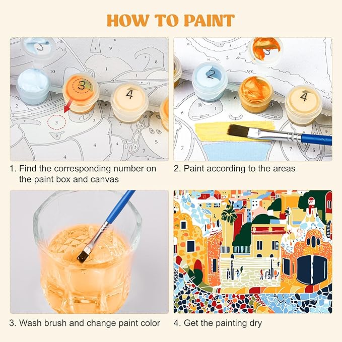 MXJSUA 4 Pack Romantic Street Scene Framed Paint by Numbers Kit with Canvas for Adults Beginner, DIY Acrylic Oil Painting Kits with Brushes for Home Wall Decor Gift (8x10 inch)