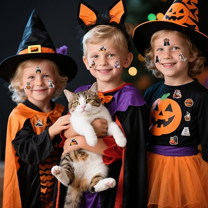 h1vojoxo halloween cat stickers roll - 1000pcs halloween cat dress up stickers in 2 rolls 16 designs pumpkin cats self-adhesive sticker for kids craft envelope water bottle scrapbook party supplies