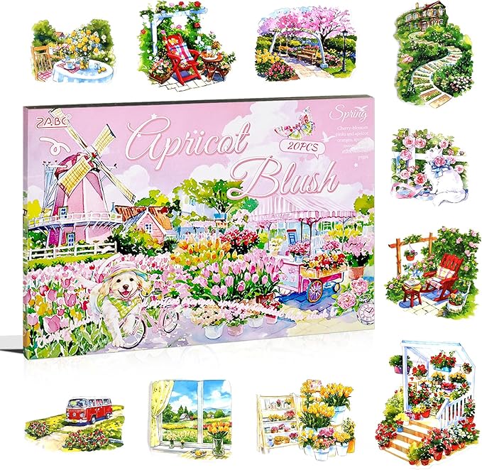 Large Spring Landscape PET Sticker Book for Journaling, 20 Sheets Transparent Pre-Cut Scenery Stickers for Scrapbooking Supplies, Collage Decorative, 9.25 x 6.58 inches
