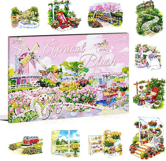 Large Spring Landscape PET Sticker Book for Journaling, 20 Sheets Transparent Pre-Cut Scenery Stickers for Scrapbooking Supplies, Collage Decorative, 9.25 x 6.58 inches
