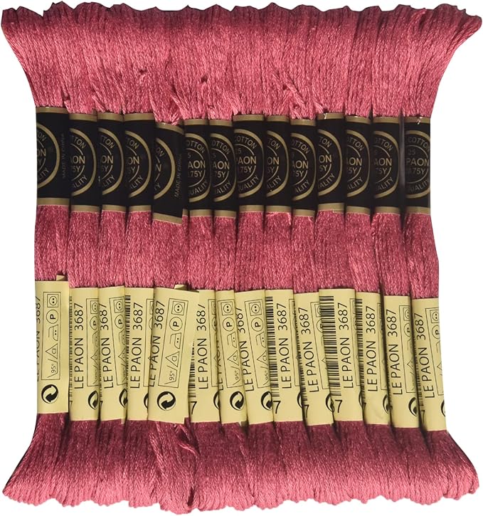 LE PAON Embroidery Floss, 14-Pack Six Strands 100% Long Staple Cotton Embroidery Thread, 8.7-Yard，Color Number：3687, Mauve