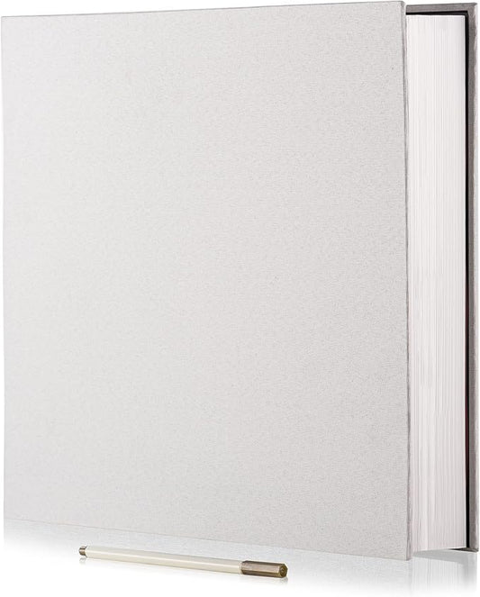 Large Photo Album Self Adhesive for 4x6 5x7 8x10 Pictures Magnetic Scrapbook Album 20 Sheets / 40 Pages Linen Cover DIY Photo Album with A Metallic Pen and and Plastic Board(White)