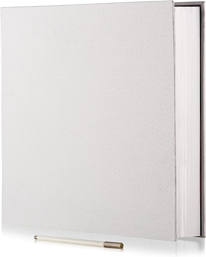Large Photo Album Self Adhesive 4x6 8x10 10x12 13"x12.8" Magnetic Scrapbook Album 12.6"x11" Inch 60 Sticky Pages Linen Cover DIY Photo Album with A Metallic Pen and DIY Stickers (White)