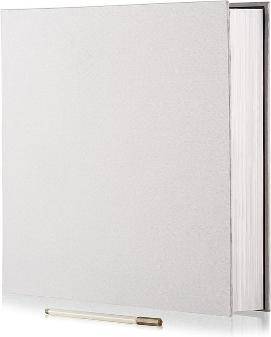 Large Photo Album Self Adhesive 4x6 8x10 10x12 13"x12.8" Magnetic Scrapbook Album 12.6"x11" Inch 60 Sticky Pages Linen Cover DIY Photo Album with A Metallic Pen and DIY Stickers (White)