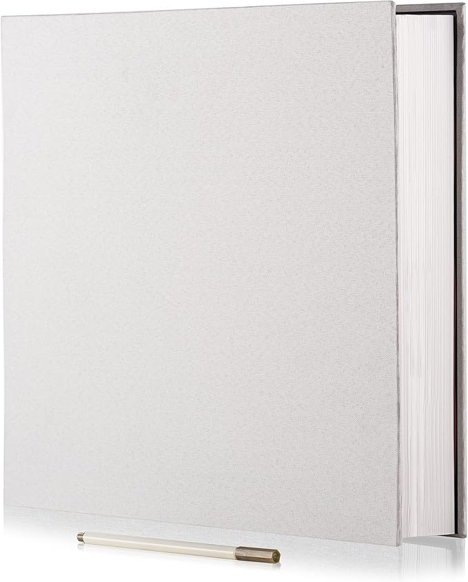 Large Photo Album Self Adhesive 4x6 5x7 6x8 8x10 Pictures Scrapbook Magnetic Album DIY Scrap Book 60 Sticky Pages Linen Cover DIY Photo Album with A Metallic Pen and DIY Accessories(White)