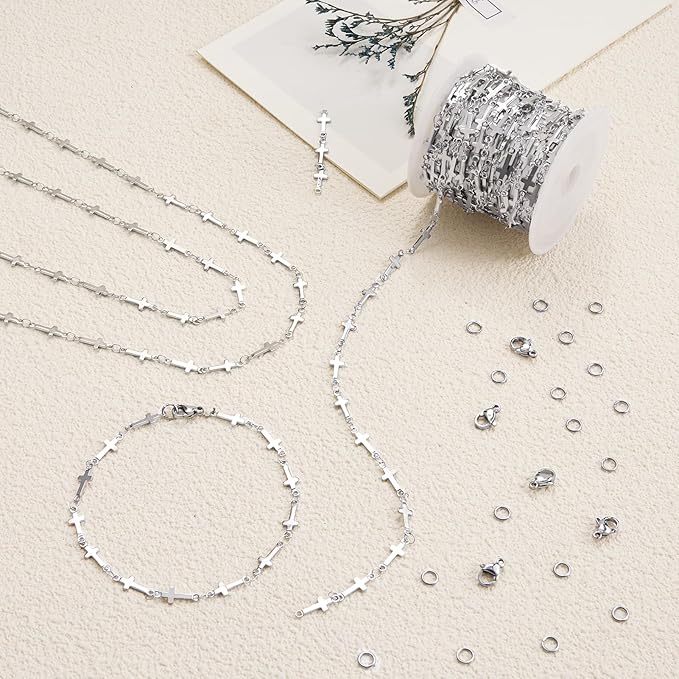 YOUBEIYEE 4 Meters Stainless Steel Jewelry Making Chains Cross Link Chains Bulk for Women Necklace DIY with Jewelry Accessories