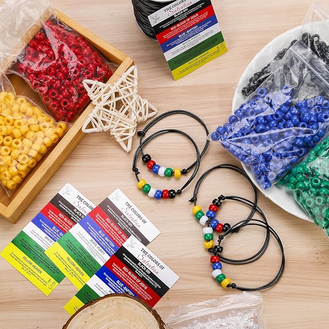 1400 Pcs Plan of Salvation Bracelet Kit Gospel Bracelets Salvation Cards with 200 Bulk Plan of Salvation Cards and 100 Yards Waxed Cotton Thread Cord Christian Teaching Kits
