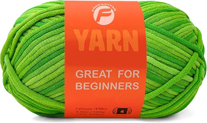 3.5Oz Beginner-Friendly Yarn for Crocheting and Knitting;Worsted-Weight Medium #4;Cotton Blend Yarn for Beginners with Easy-to-See Sitches,Great for Amigurumi DIY (Lawn Green,1 Skein)