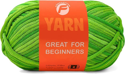 3.5Oz Beginner-Friendly Yarn for Crocheting and Knitting;Worsted-Weight Medium #4;Cotton Blend Yarn for Beginners with Easy-to-See Sitches,Great for Amigurumi DIY (Lawn Green,1 Skein)