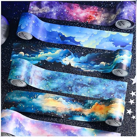 6 Rolls of Cloud Washi Tape Stickers Sets for Junk Journal Supplies, Star Themed Journal Stickers for Scrapbooking, Journaling,Planer (Rainbow)