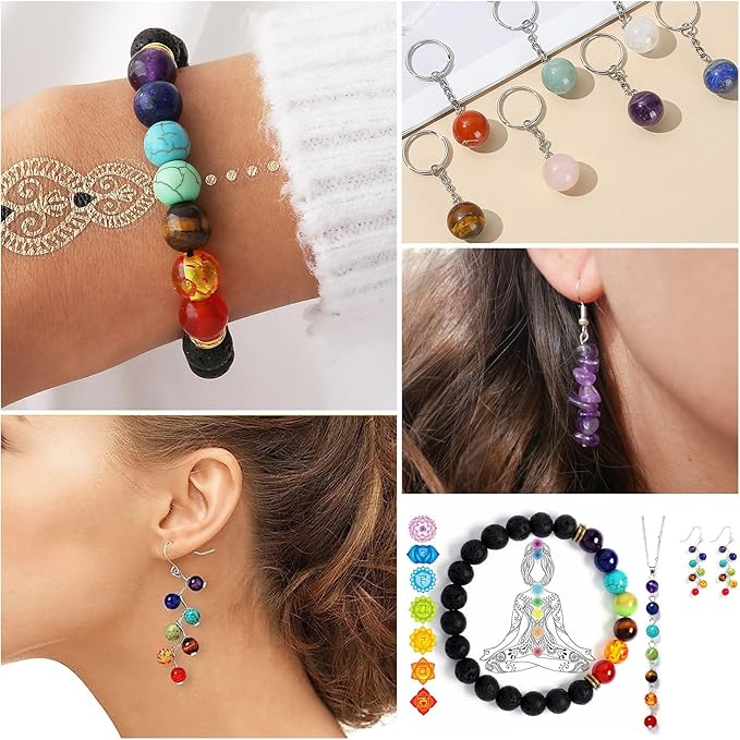 Raicegs Chakra Beads for Jewelry Making Real Natural Stone Beads for Bracelets Making Kits Healing Crystals Gemstone for Necklace Earring Making for Adult Women Men