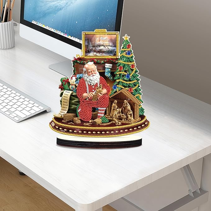 Christmas Diamond Art Tabletop Decoration, DIY Santa Claus in Carving, Diamond Art 5D Special Shape Crystal Diamond Partial Diamond Art Painting Mosaic Handicraft, Home Office Tabletop Decor Gift