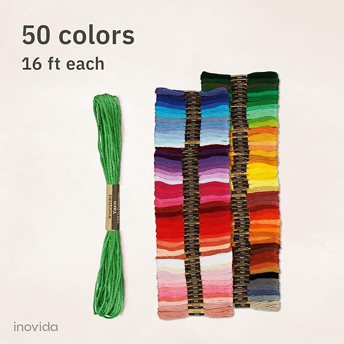 Embroidery Floss Set - 50 Colors x 16 Feet : Crafting & Sewing Thread Kit for Friendship Bracelets, Cross Stitch, Weaving for Beginners & Pros