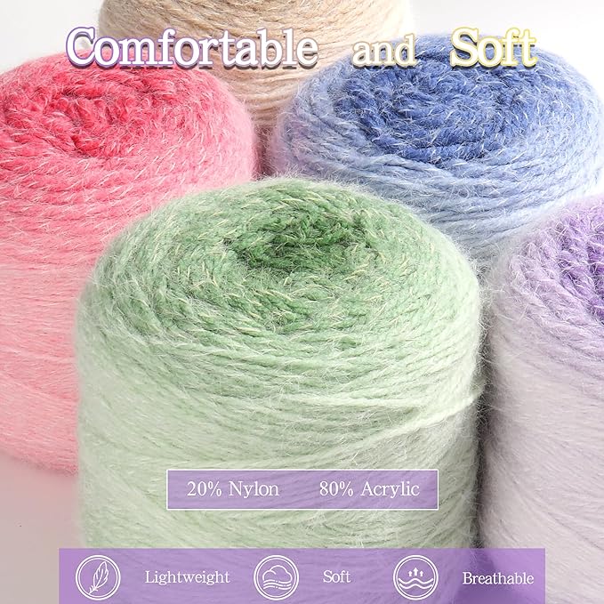 Katech Ombre Yarn for Crocheting-Large Skein of Gradient Yarn Cake-2 Pack of 200g/7.05 oz-80% Acrylic,20% Nylon- #4 Medium-Perfect for Star Blankets, Scarves, Shawls and Garments (A)