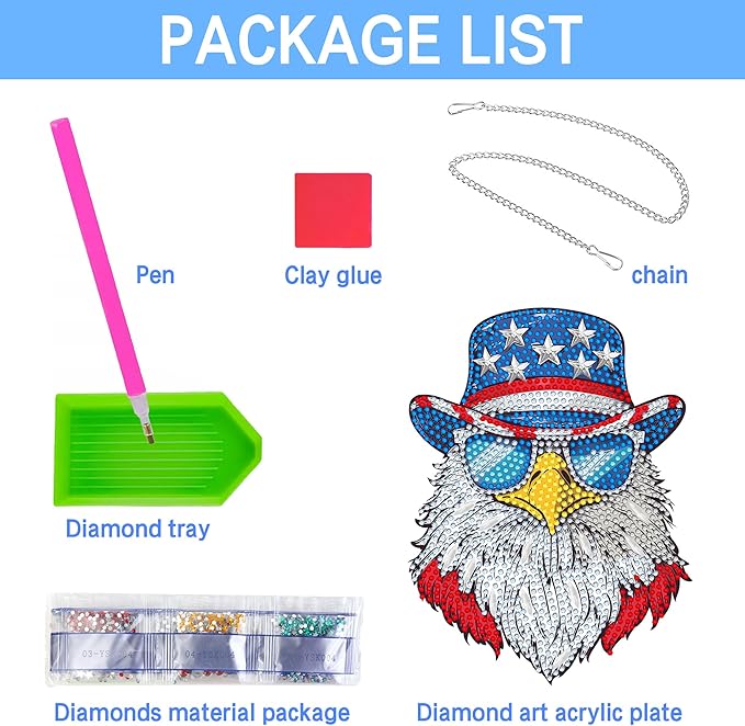 VAIIEYO Eagle Diamond Painting Hanging Ornament, Diamond Painting Suncatchers Double Side Window Hanging Kit with Chain, 7.5x7.5 inch Crystal Pendant Art Craft for Gift Home Wall Front Door Decoration