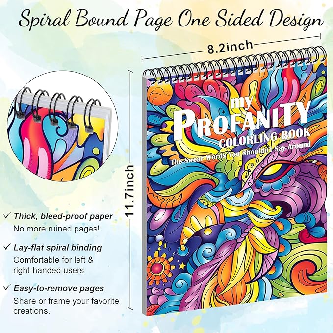 Swear Words Coloring Books Cuss Words for Adult Spiral Bound Page One Sided Design, Funk Coloring Pages with Stress Relieving 24 Colorful Coloring Pages Coloring Book of Cuss Words Gag Gift for Friend