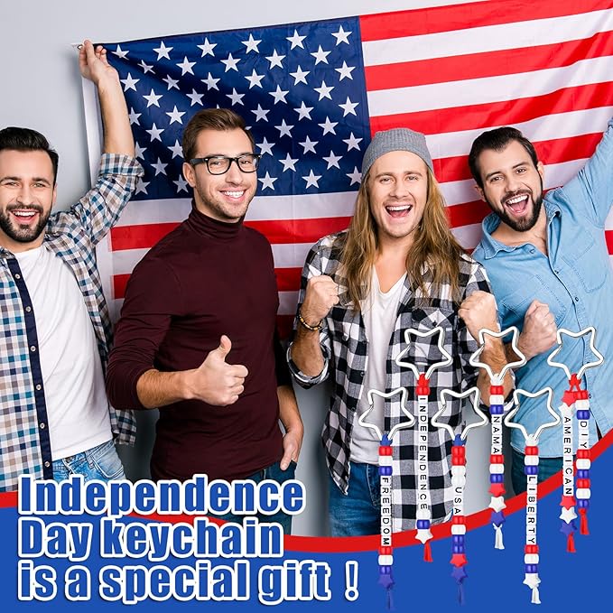 Landical 564 Pcs Patriotic Keychain DIY Making Kit Star Bead Keychain Kit Independence Day Key Chain 250th Anniversary Making Craft Adjustable Memorial Day Gift Accessories Favor(Red Blue White)