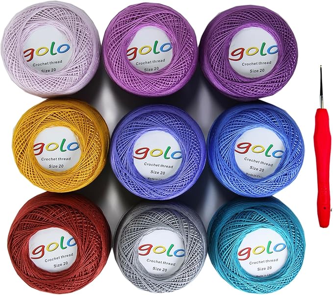 golo Crochet Thread Size20 Embroidery Thread 10gx9 Crochet Yarn for Hand Knitting 20-9-4