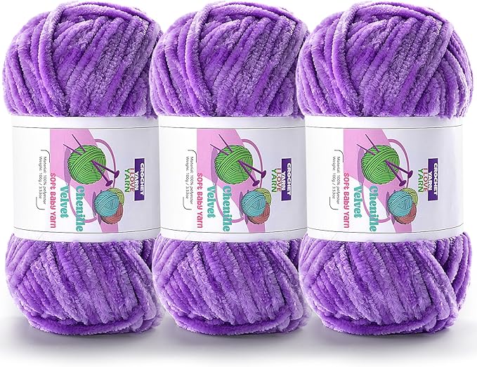 3 Skeins Velvet Chunky Yarn, Chenille Yarn for Crocheting and Hand Knitting, Blanket Yarns for Making Scarves and Knitting Projects - Amigurumi Crochet Yarn (3×3.5oz, 3×87.5yds)