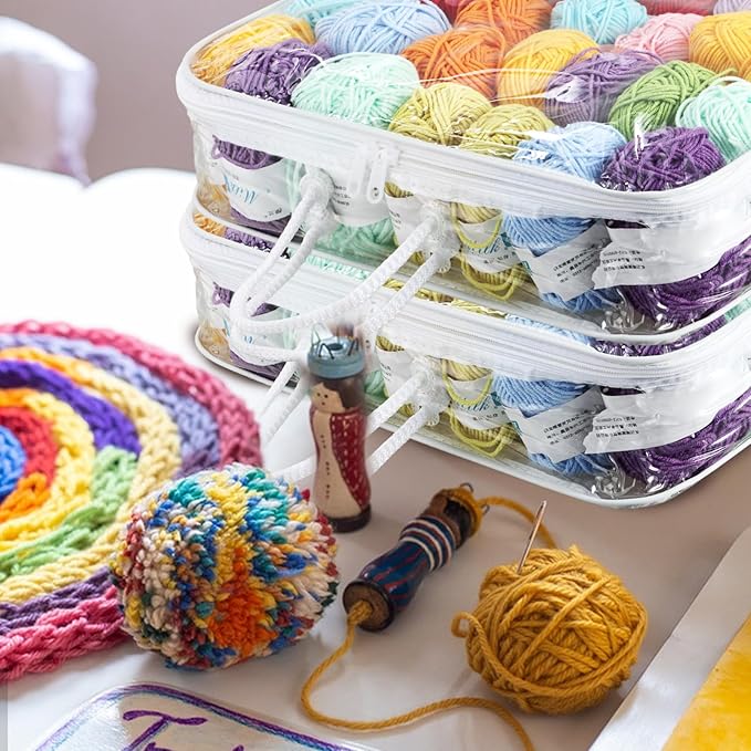 5 Pack Clear Yarn Storage Bags, 12x16x4 Inches Yarn Storage Organizer Tote Bag for Knitting Needles Crochet Hooks Yarn Balls Yarn and Unfinished Project, White