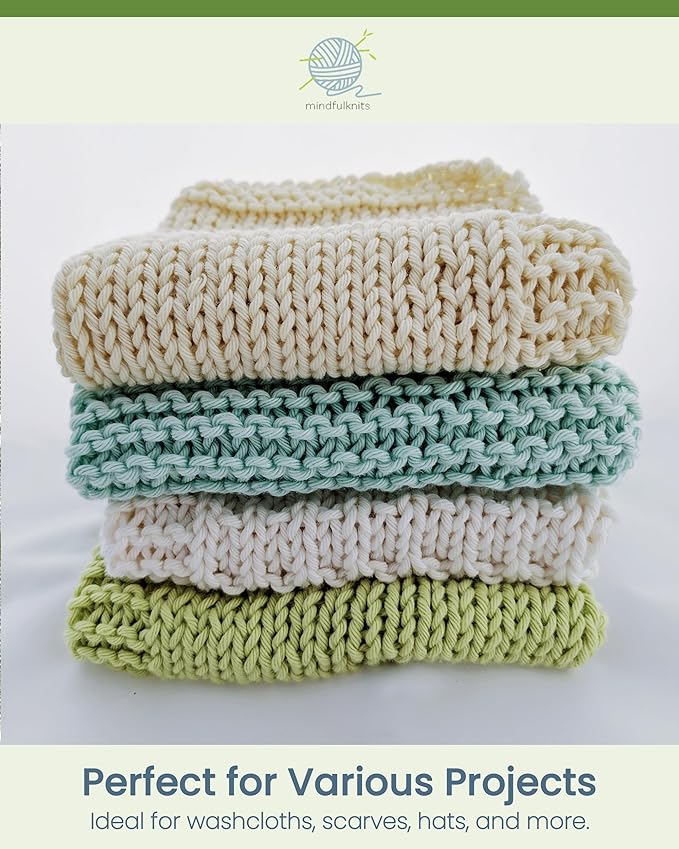 Knitting Yarn, Crochet Yarn, Mindfulness and Relaxation 100 Percent Cotton Yarn, Single Color 2-Pack - Medium Number 4 Worsted Bundle, Soft & Gentle for Garments, Amigurumi, Baby Items by mindfulknits