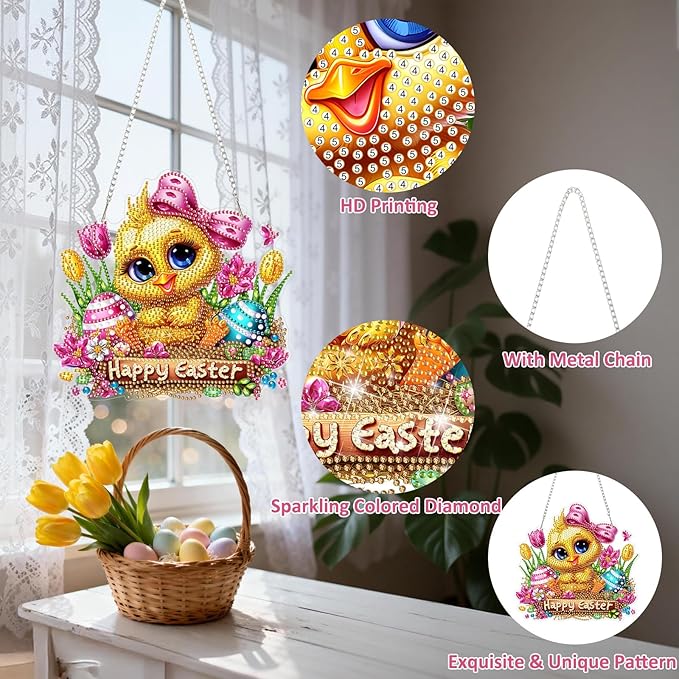 DOMROM Duck Diamond Art Hanging Kits for Adults, Easter Special Shaped Crystal Diamond Painting Duck Pendant, DIY Diamond Art Suncatchers Animal for Home Garden Wall Decor Gift