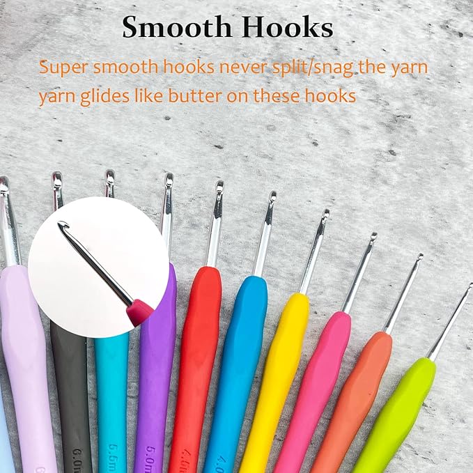 Mdoker Size B/1(2mm) Crochet Hook,Extra Long Crochet Hooks for Arthritic Hands,Ergonomic Grip Soft Handles for Beginners and Experiecced Crochet Lover,Comfortable/Easy to Use