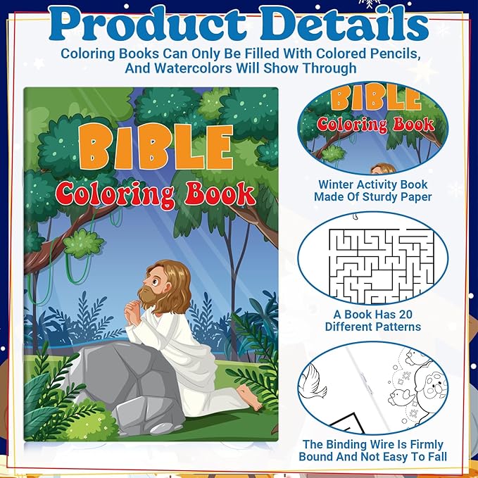 Liliful 24 Pcs Bible Coloring Book Bulk Christian Mini Coloring Books Religious Party Favors Christian Story Activity Supplies Bulk Sunday School Holiday Gifts