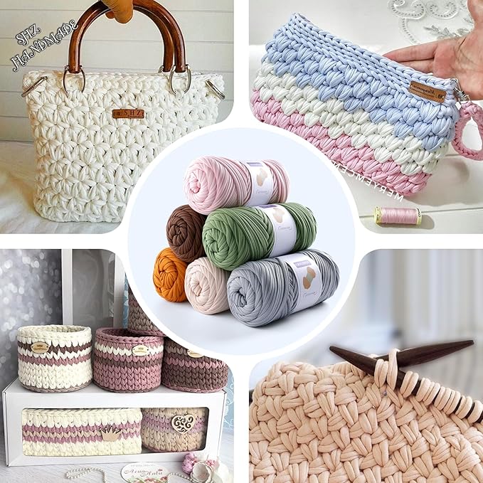 2 Pack T Shirt Yarn for Crocheting with 1 Crochet Hook, Elastic Tshirt Yarn for Crochet Bag/Baskets/Home Decor, Spaghetti Yarn Thick Knitting Yarn Total Length 130 Yds, Weight 14 Oz (Light Gray)