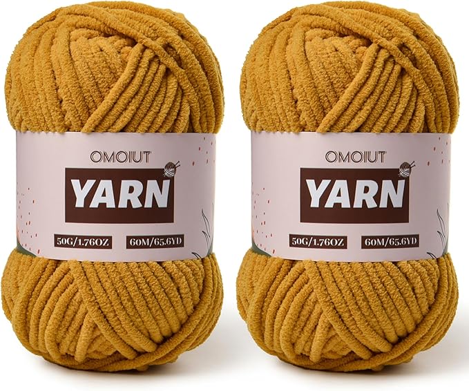 2 Packs Plush Chenille Chunky Crochet Yarn - Baby Yarn for Crocheting Soft - Velvet Yarns Knitting for Blankets Crafts - Fluffy Amigurumi Yarns 100g/131yds (2 Turmeric)