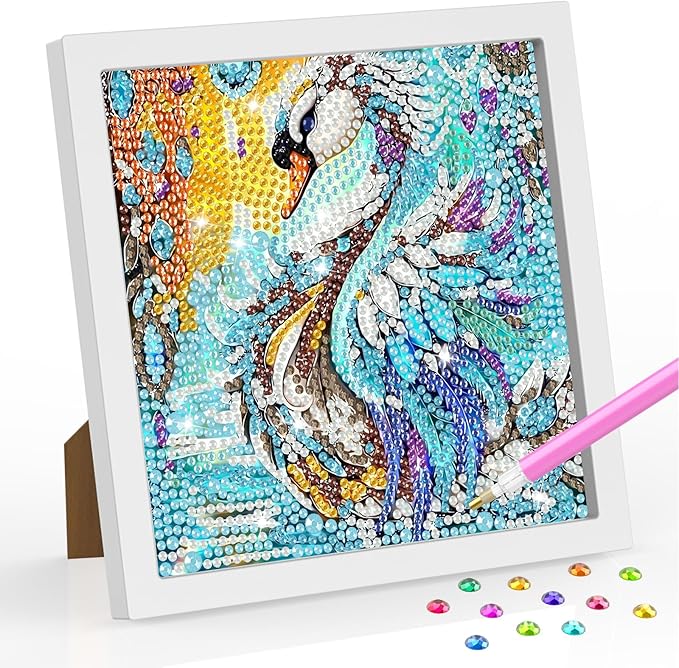 SENQAO Swan Diamond Art Kit for Adults with Frame Art and Crafts for Adults Ages 6-8 -10-12 Easy to DIY Diamond Art for Adults and Adult Beginners Home Wall Decoration 7.1x7.1inch