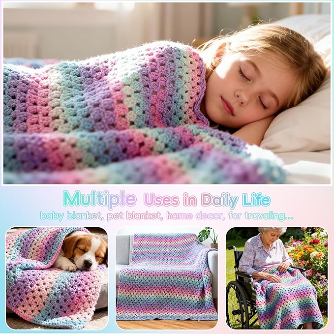 Aeelike Blanket Crochet Kit for Beginners, Super Easy Crochet Blanket Kit with Soft & Colorful Gradient Yarns Detailed Video Tutorials Crocheting Accessories, Aurora Purple Gradient & Ideal Gift