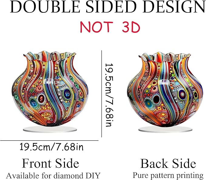 JJFox DIY Tabletop Diamond Art Painting Kit，Special Shaped Rhinestone Desk Placement Ornament，Home Stand Up Gem Painting Craft Kit，Gift,Double Sided. (Vase-1)