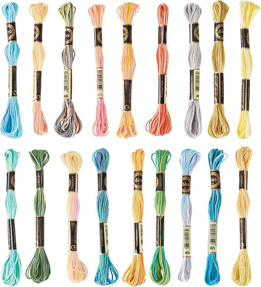 FASHEWELRY 18 Skeins Embroidery Floss Thread 0.5mm Cross Stitch Threads 6-Ply Embroidery String Segment Dyed Multi Color Bracelet Cord for DIY Sewing Stitching Crafts Bracelet Making