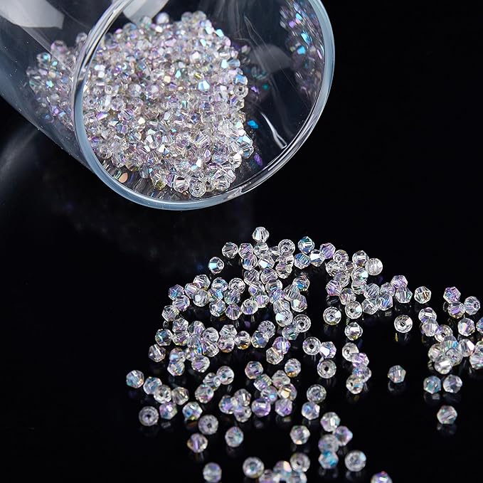 laopottbeads 1200pcs 3mm bicone crystal glass beads for jewelry making, sparkling mini beads for suncatchers, diy bracelets & craft projects (ab phantom purple)