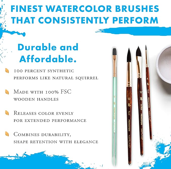 Princeton Artist Brush, Neptune Series 4750, Synthetic Squirrel Watercolor Paint Brush, Script Liner, Size 1