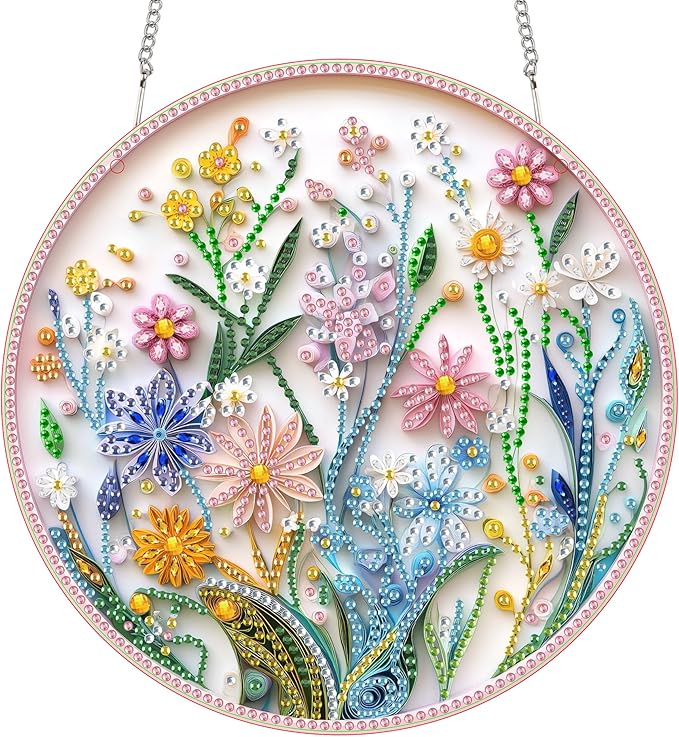 SKRYUIE Hanging Diamond Art Kits for Adults Pendant Flower, Special Shaped Crystal DIY Diamond Painting Kit, Acrylic Board Wreath Pendants Double Sided, Home Decor 7.48 x 7.32 Inch c3