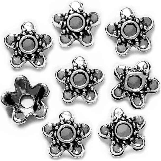 Heather's cf Flower Bead Caps Custom Fancy Charm Jewelry Making Spacer Kit Findings Bulk Vintage for Bracelets Earrings Necklaces Rings Beading Supplies Craft Non Tarnish DIY (Silver Star - 500 Pcs)