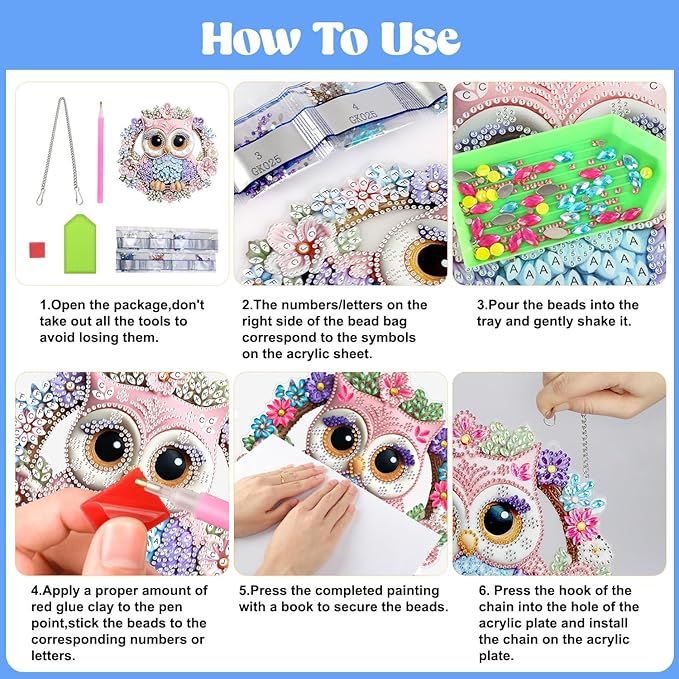 AIRDEA Hanging Diamond Painting Kits Owl,Special Shaped Diamond Art Kits for Beginner Bird and Wreath Gem Art Pendant Decor,7.87x7.87in