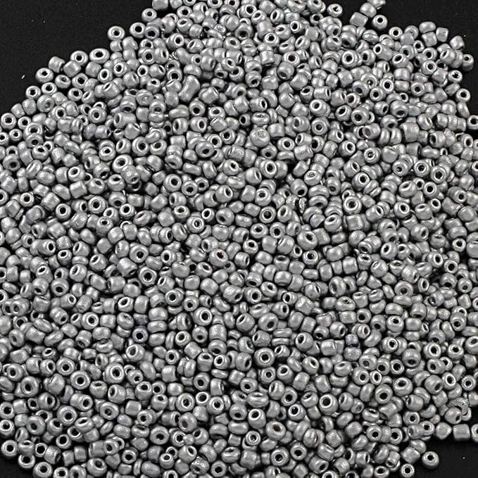 Perlin Glass Seed Beads 2mm 11/0 Round Mini Small Pony Beads 6500pcs for Jewelry Making Earrings Bracelets Pendants Waist DIY Handmade Metallic Color Kit (Matte Silver)