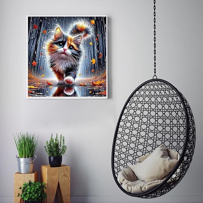CZYWJMEI 5D Fall Diamond Painting Kits for Adults Beginners,DIY Cat Diamond Art,Full Round Drill Diamond Dot Gem Art Kits,Home Wall Decor 16x16 Inch