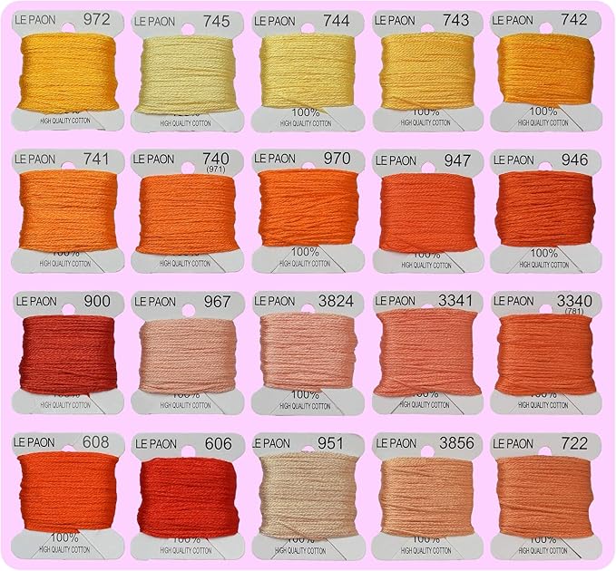 Premium Rainbow Color Embroidery Floss bobbins - Cross Stitch Threads - Friendship Bracelets Floss - Crafts Floss - 20 Bobbins Per Pack Embroidery Floss, Orange Gradient