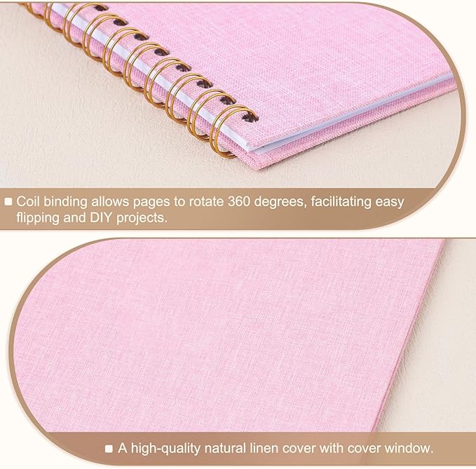 Scrapbook Photo Album 10x10 Inches 80 Pages Hardcover Kraft Paper Linen Cover Scrap Book Memory Book DIY Scrapbook Albums for Wedding Baby Boyfriend Travel Anniversary Family, Pink