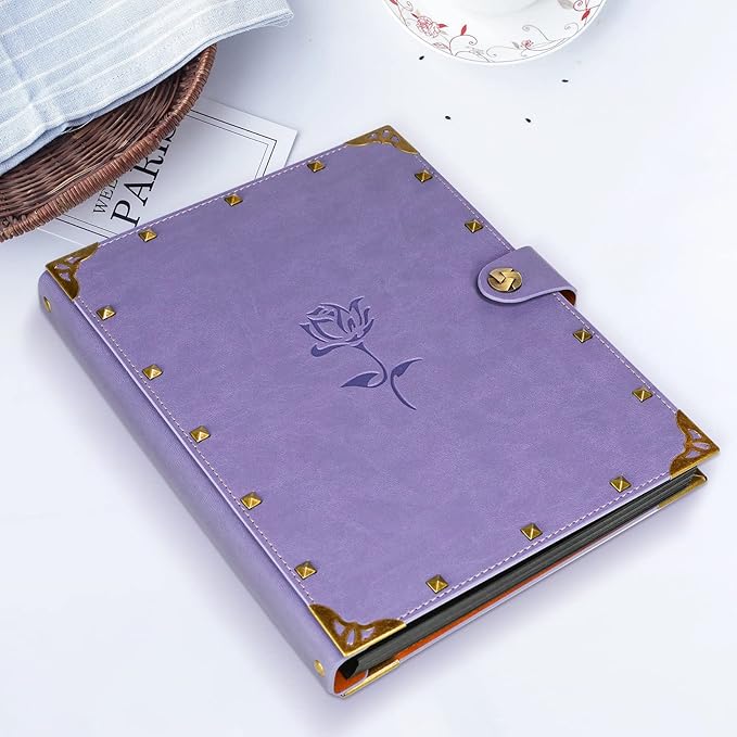 ZEEYUAN Mothers' Day Gift Leather Scrapbook Album, Purple Scrap Book Gift for Mom Grandma Couples Photo Memory Book Anniversary Wedding Scrapbook