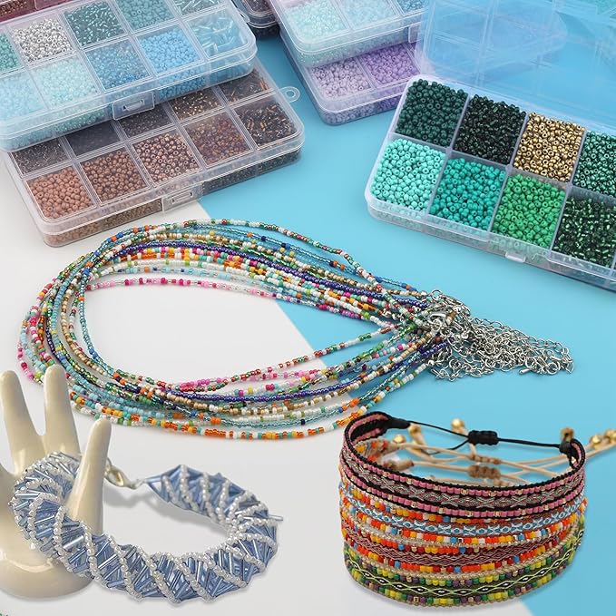 Approx 5000pcs 12/0 Glass Seed Beads for Jewelry Making, 2mm Mix 10 Colors Tube Beads Glass Bugle Beads Waist Beads Kit for Bracelets Necklaces Earrings DIY Supplies (Brown)