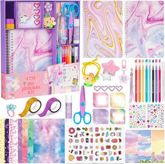 qiyvlos 2 pack diy journal kit for girls, journaling diary toys for ages 8-13, arts and crafts birthday stationary set gifts for teen girls ages 8 9 10 11 12 13 14 year old
