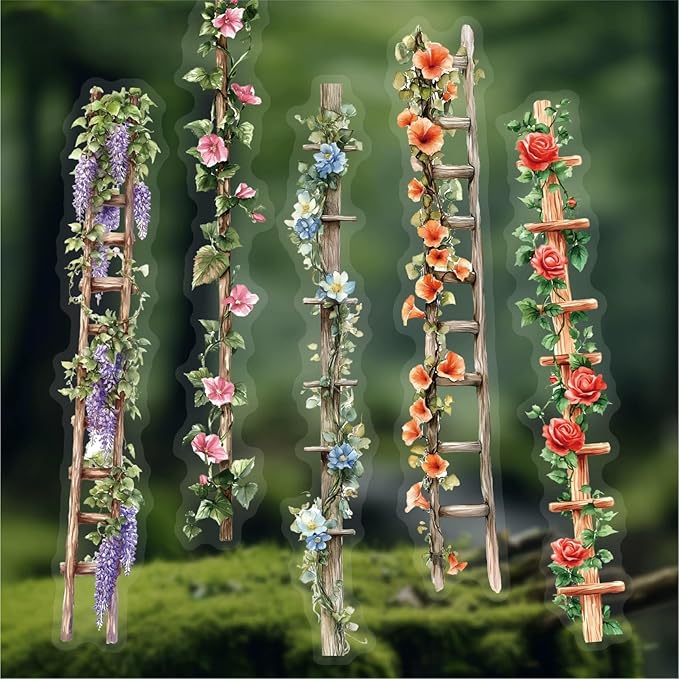 120PCS Vintage Flower Ladder Scrapbook Stickers Kit Flowers Strip PET Transparent Waterproof Stickers Set for Junk Journal Journaling Water Bottles Phone Laptop Decals Pack for Teens Girls Kids Adults