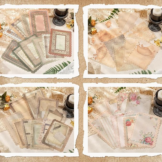 40 Pcs Textured Vintage Scrapbook Paper, 4 Themes Scrapbook Journaling Supplies, Embossed Designs Scrapbooking Kit Decorative Paper for Junk Journals, Card Making, Collage Art, Retro Crafts